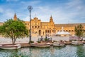 Sevilla, Spain - April 10, 2023: Tourists enjoy outdoor time in Plaza de Espana at sunset Royalty Free Stock Photo