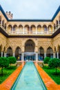 SEVILLA, SPAIN, JANUARY 7, 2016: view of the courtyard of the maidens situated inside of the royal alcazar palace in the