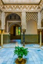 SEVILLA, SPAIN, JANUARY 7, 2016: view of the courtyard of the maidens situated inside of the royal alcazar palace in the