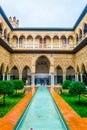 SEVILLA, SPAIN, JANUARY 7, 2016: view of the courtyard of the maidens situated inside of the royal alcazar palace in the