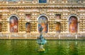 SEVILLA, SPAIN, JANUARY 7, 2016: view of a fountain situated in gardens of the real alcazar palace in the spanish city