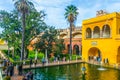 SEVILLA, SPAIN, JANUARY 7, 2016: view of a fountain situated in gardens of the real alcazar palace in the spanish city