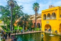 SEVILLA, SPAIN, JANUARY 7, 2016: view of a fountain situated in gardens of the real alcazar palace in the spanish city