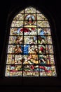 Stained glass window of the adoration of the shepherds, located in the chapel of San Jose, dates back to the year 1932, the cathed Royalty Free Stock Photo