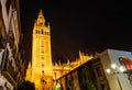 The Giralda Cathedral at night in Seville, Andalusia, Spain Royalty Free Stock Photo
