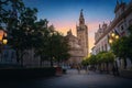 Seville Cathedral and Plaza del Triunfo at sunset - Seville, Andalusia, Spain