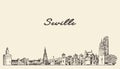 Seville skyline Spain hand drawn vector sketch Royalty Free Stock Photo