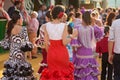 SEVILLE, SPAIN - APR, 25: women dressed in traditional costumes Royalty Free Stock Photo