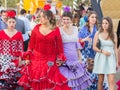 SEVILLE, SPAIN - APR, 25: women dressed in traditional costumes Royalty Free Stock Photo