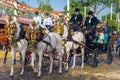 Traditional riding horse carriages celebrating Seville April Fair, Seville Fair Feria de Sevilla.