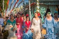 SEVILLE, SPAIN - April, 25: Women in flamenco style dress at the