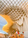 Seville, Spain; December 12 2020. Panoramic of Metropol Parasol Las Setas in Christmas