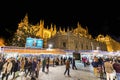 Seville, Spain - December 2, 2017: People activity around Seville Cathedral of Saint Mary of the See Seville Cathedral at Royalty Free Stock Photo