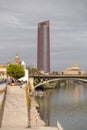 The Sevilla Tower known until 2015 as the Pelli Tower, is an office skyscraper in Seville, Spain Royalty Free Stock Photo
