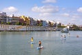 SEVILLE, SPAIN - february 28, 2022: Seville Cityscape Panorama. Famous spanish city skyline overlooking Guadalquivir