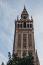 Low angle view of The Giralda, the bell tower of Seville Cathedral in Seville, Spain Royalty Free Stock Photo