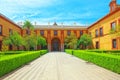 View of inner patio Patio de la Monteria of the Royal Alcazar of Royalty Free Stock Photo