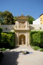 Seville, Spain - June 19: Water fountain in the Alcazar garden, Royalty Free Stock Photo