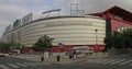 People are walking at The Ramon Sanchez Pizjuan Stadium in Seville Royalty Free Stock Photo