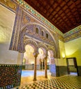 The horseshoe arches in King Pedro I Palace in Alcazar complex in Seville, Spain