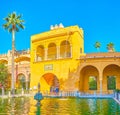 The historical balcony above the Mercury Pond in Alcazar Palace in Seville, Spain Royalty Free Stock Photo