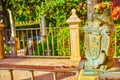 The sculpture of the lion with coat of arms in Alcazar Palace, Seville, Spain Royalty Free Stock Photo