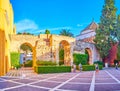 The ancient arched wall in Alcazar in Seville, Spain