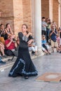 SEVILLE, SPAIN - OCTOBER 01, 2017: Young Spanish woman dancing S