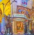 St Christopher fresco behind the Tomb of Christopher Columbus in Seville Cathedral, on Sept 29 in Seville, Spain