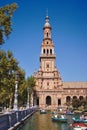 Seville, Spain - september 28 2019: people in boats in the canal of the Plaza de EspaÃÂ±a of Seville