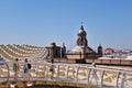 Seville, Spain - september 27 2019: Tourists walking in the Metropol Parasol, also known as Setas of Seville, with top of the