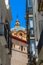 Seville Spain side street with ornate church dome Royalty Free Stock Photo