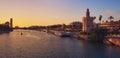 Seville sunset skyline torre del Oro in Sevilla