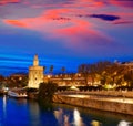 Seville sunset skyline torre del Oro in Sevilla