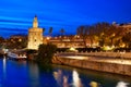 Seville sunset skyline torre del Oro in Sevilla Royalty Free Stock Photo