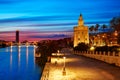 Seville sunset skyline torre del Oro in Sevilla