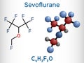 Sevoflurane, fluoromethyl molecule. It is inhalation anaesthetic, used for the general anesthesia. Structural chemical formula and