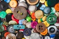 Sew-on buttons close-up. Needlework - background. Various sew-on buttons. Royalty Free Stock Photo