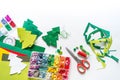 We sew a toy Christmas tree made of felt. New Year symbol Royalty Free Stock Photo