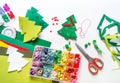 We sew a toy Christmas tree made of felt. New Year symbol Royalty Free Stock Photo