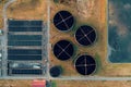 Sewage and sewerage treatment plant, aerial view from drone