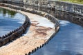 Sewage water overflowing from round settlers Royalty Free Stock Photo