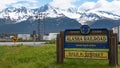Seward, Alaska USA - April 06, 2019: welcome destination sign to seward city in alaska