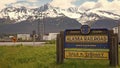 Seward, Alaska USA - April 06, 2019: welcome destination sign to seward city in alaska