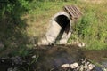 Sewer, drainpipe of concrete leads dirty water in a small brook