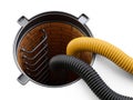 Sewer hatch with open lid manhole hole cover and big crimped suction hoses for waste disposal Royalty Free Stock Photo