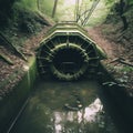 sewer pipe with waste water in the forest Royalty Free Stock Photo