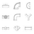 Sewer pipes icon set, outline style