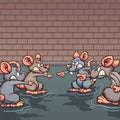 Sewer rats angry pointing at each other cartoon.