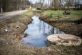 Sewer well and waste. Ditch to prevent flooding, spring thaw